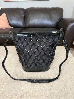 Vintage Icing Black Woven Bucket Shoulder Bag